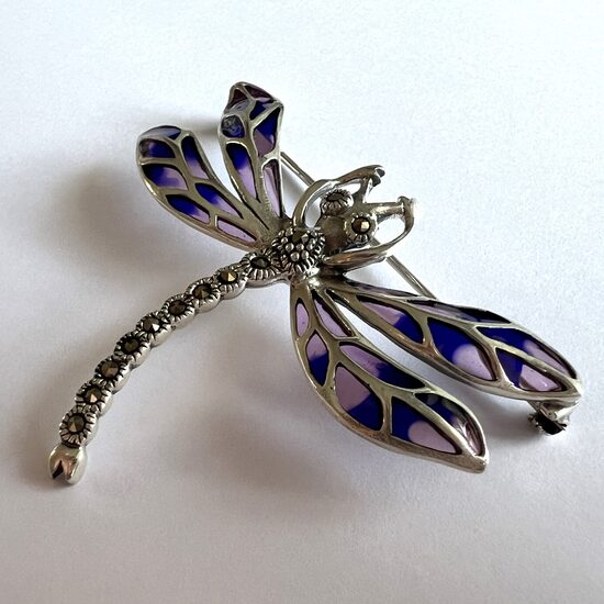 Stained Glass Dragonfly Brooch Libelula Azul